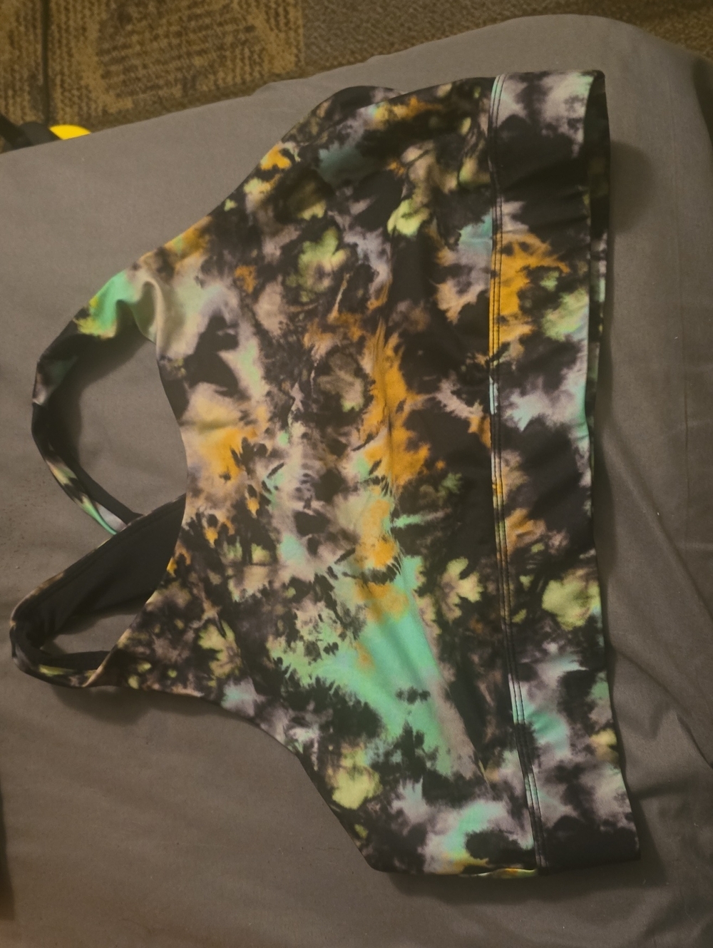 Fabletics Tie-Dye Sports Bra in Black, Green & Yellow